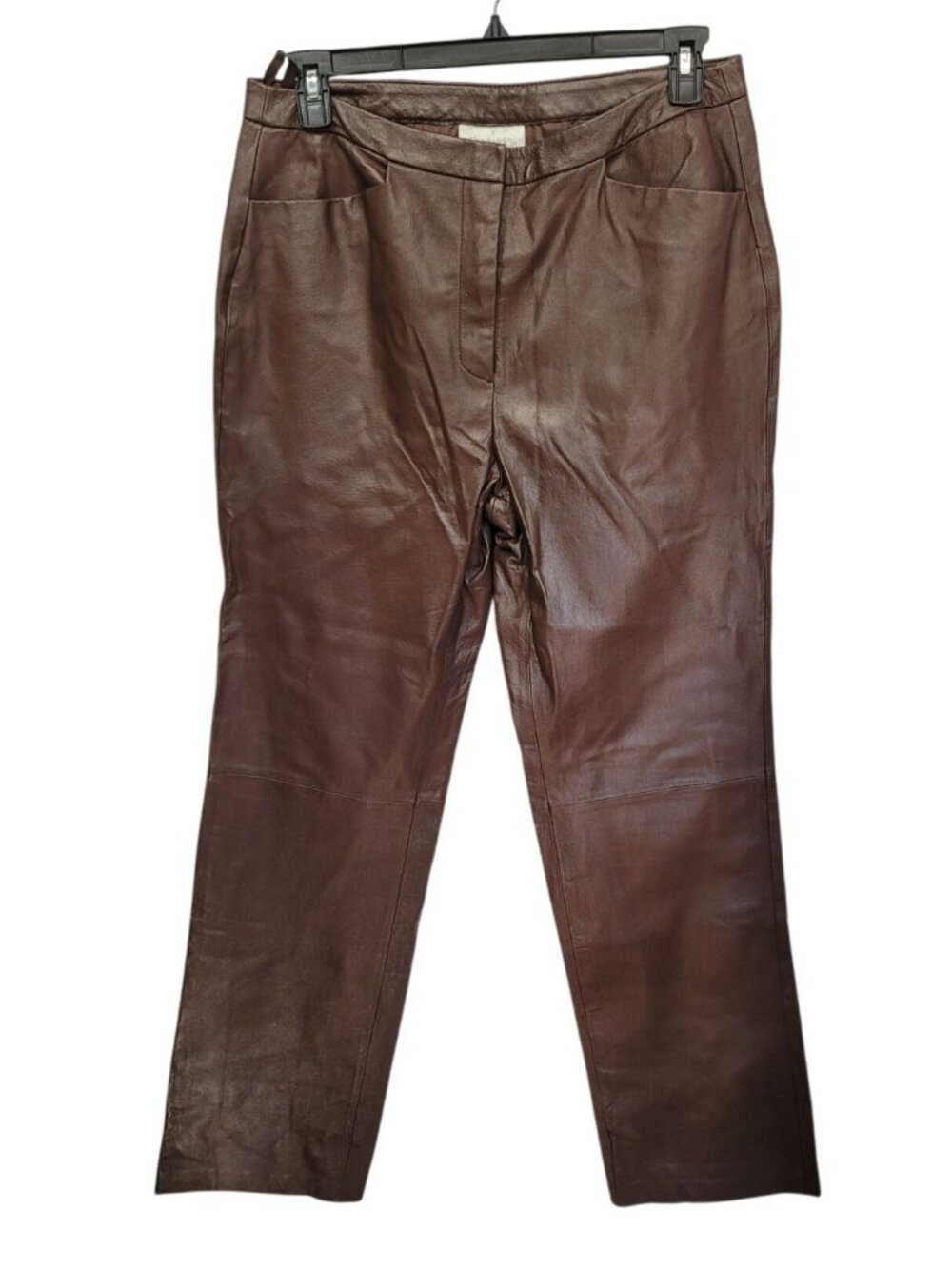 Chadwicks Womens 14T Brown Genuine Leather Straight-Leg Pants Classic Fit